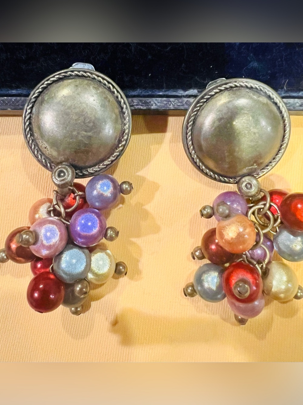 Vintage 80s Multicolor Cluster Drop Earrings